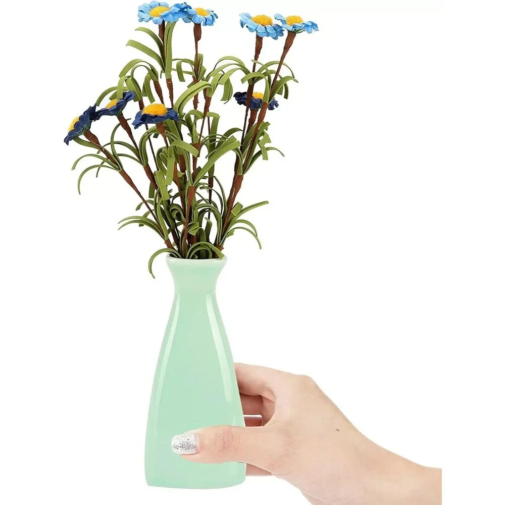 Set of 2 Celadon Small Bud Vase for Flowers Mini Vases for Decor, Green & Blue